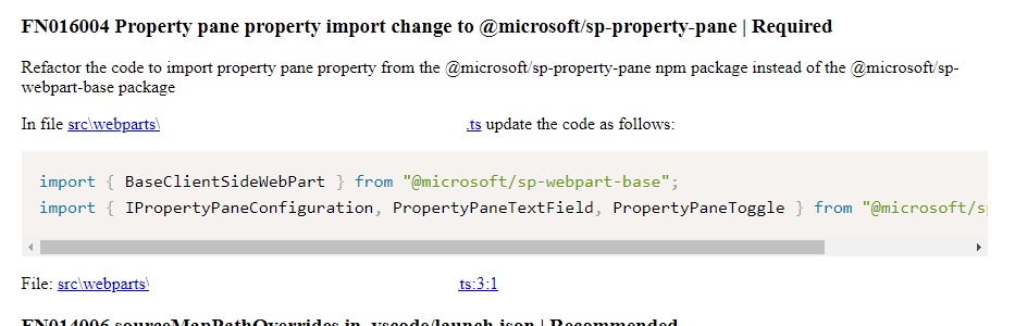 Upgrade Report advising to import property pane components from a different library