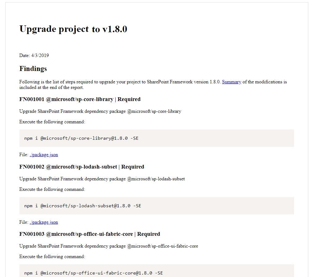Example of SPFx 1.8 upgrade tasks